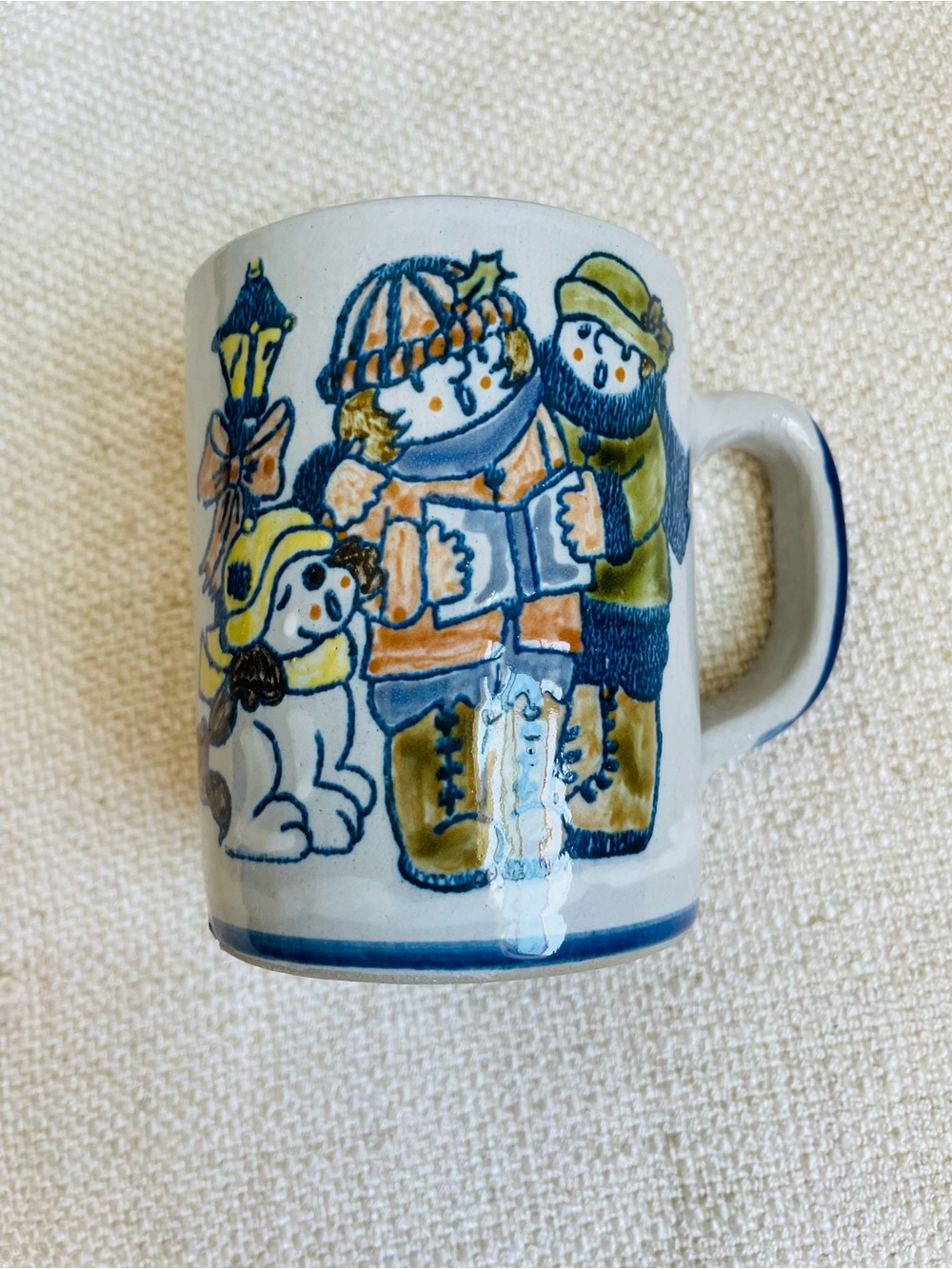 Louisville Stoneware Christmas Carol Blue & White Ceramic Coffee Mug